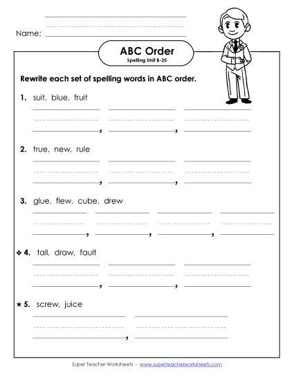 ABC Order - ABC Order - Word Sets (B-25) (Printable PDF Worksheet)