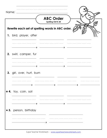 ABC Order - ABC Order - Word Sets (B-28) (Printable PDF Worksheet)