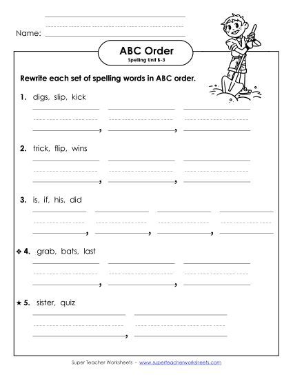 ABC Order - ABC Order - Word Sets (B-3) (Printable PDF Worksheet)