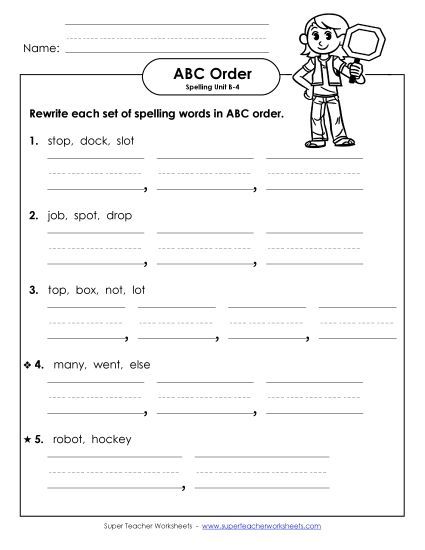 ABC Order - ABC Order - Word Sets (B-4) (Printable PDF Worksheet)
