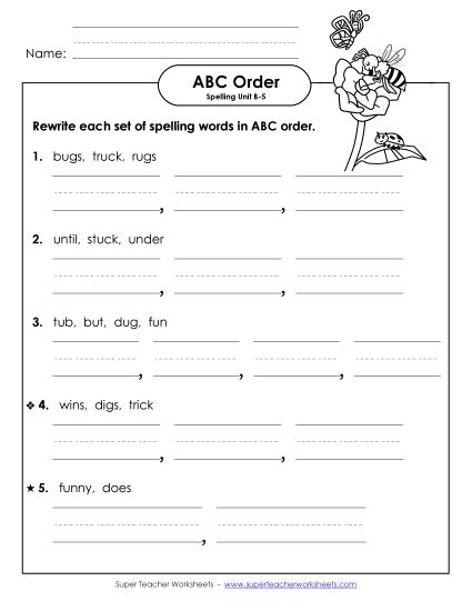ABC Order - ABC Order - Word Sets (B-5) (Printable PDF Worksheet)