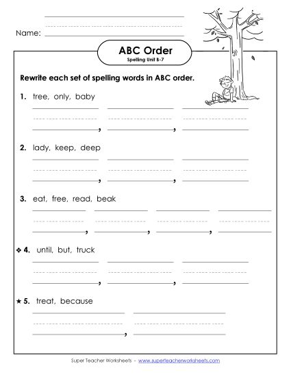 ABC Order - ABC Order - Word Sets (B-7) (Printable PDF Worksheet)