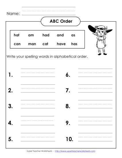 ABC Order - ABC Order - Write (A-1) (Printable PDF Worksheet)