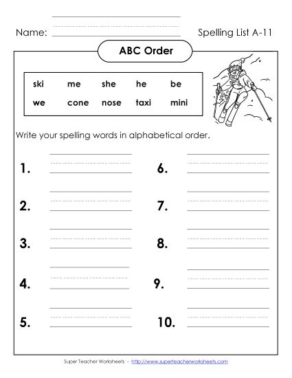 ABC Order - ABC Order: Write (A-11) (Printable PDF Worksheet)