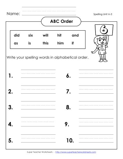 ABC Order - ABC Order - Write (A-3) (Printable PDF Worksheet)