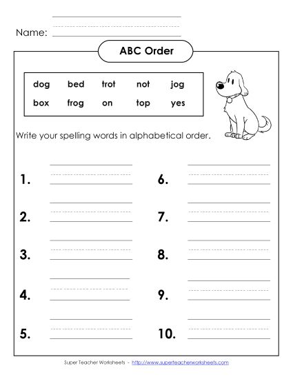 ABC Order - ABC Order - Write (A-4) (Printable PDF Worksheet)