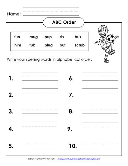 ABC Order - ABC Order - Write (A-5) (Printable PDF Worksheet)