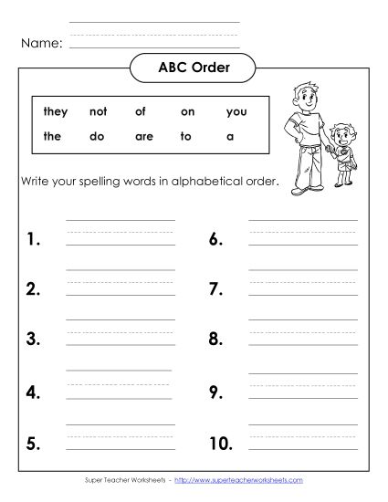 ABC Order - ABC Order - Write (A-6) (Printable PDF Worksheet)