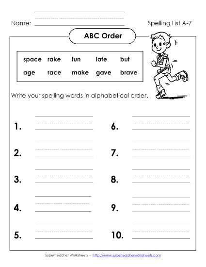 ABC Order - ABC Order - Write (A-7) (Printable PDF Worksheet)