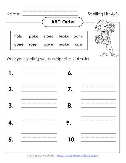 ABC Order - ABC Order: Write (A-9) (Printable PDF Worksheet)