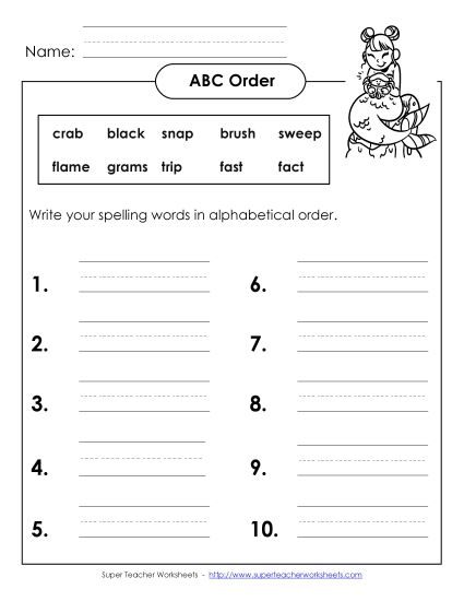 ABC Order - ABC Order: Write (B-10) (Printable PDF Worksheet)