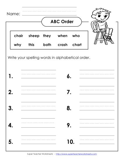 ABC Order - ABC Order: Write (B-11) (Printable PDF Worksheet)