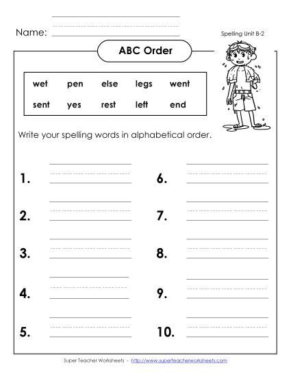 ABC Order - ABC Order - Write (B-2)  (Printable PDF Worksheet)