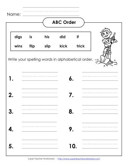 ABC Order - ABC Order - Write (B-3)  (Printable PDF Worksheet)