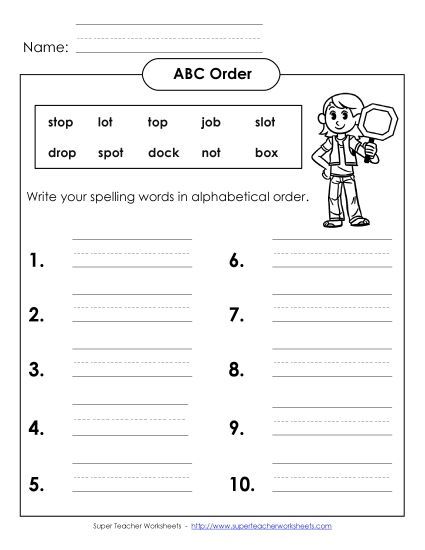 ABC Order - ABC Order - Write (B-4) (Printable PDF Worksheet)