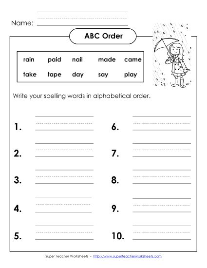 ABC Order - ABC Order: Write (B-6) (Printable PDF Worksheet)