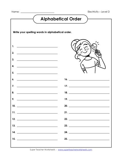 ABC Order - ABC Order: Write List (Printable PDF Worksheet)