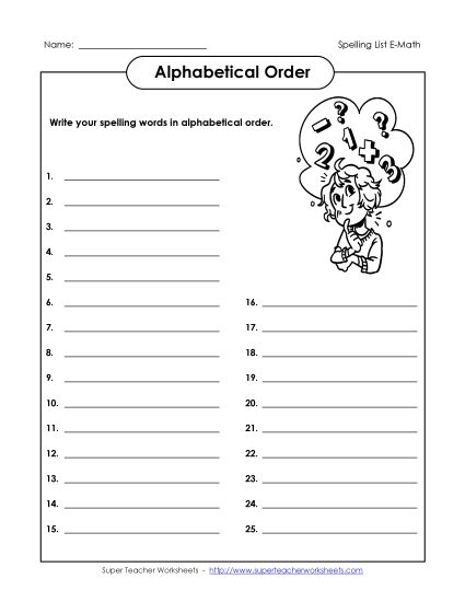 ABC Order - ABC Order: Write List (Printable PDF Worksheet)