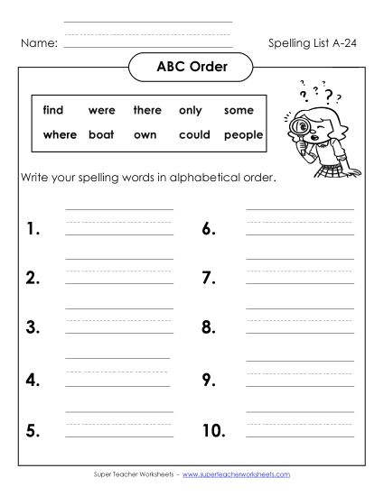 ABC Order - ABC Order: Write List (A-24) (Printable PDF Worksheet)