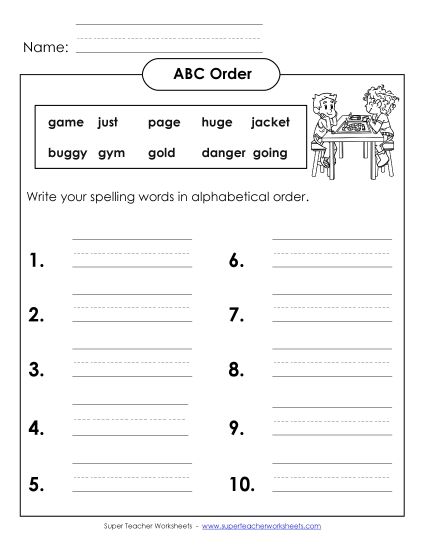 ABC Order - ABC Order: Write List (B-14) (Printable PDF Worksheet)