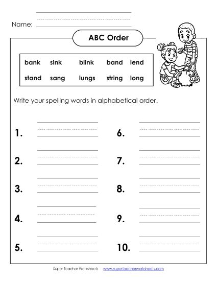 ABC Order - ABC Order: Write List (B-18) (Printable PDF Worksheet)
