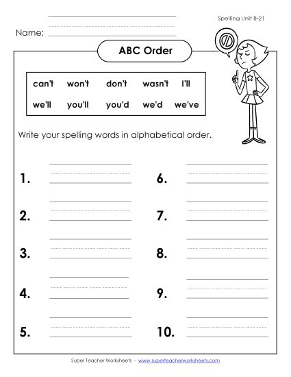 ABC Order - ABC Order: Write List (B-21) (Printable PDF Worksheet)