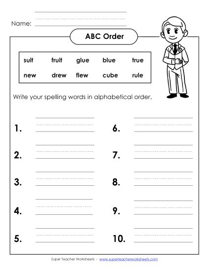 ABC Order - ABC Order: Write List (B-25) (Printable PDF Worksheet)