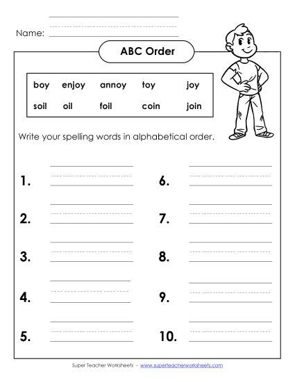 ABC Order - ABC Order: Write List (B-26) (Printable PDF Worksheet)