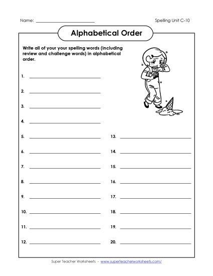 Alphabetical Order - ABC Order: Write List (C-10) (Printable PDF Worksheet)