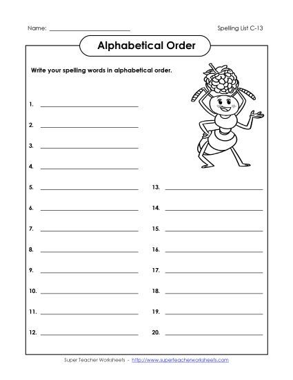 Alphabetical Order - ABC Order: Write List (C-13) (Printable PDF Worksheet)