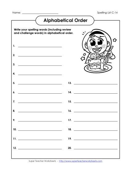 Alphabetical Order - ABC Order: Write List (C-14) (Printable PDF Worksheet)