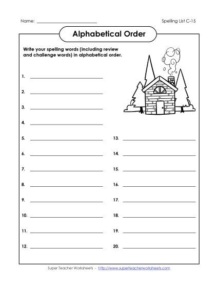Alphabetical Order - ABC Order: Write List (C-15) (Printable PDF Worksheet)