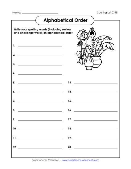 Alphabetical Order - ABC Order: Write List (C-18) (Printable PDF Worksheet)