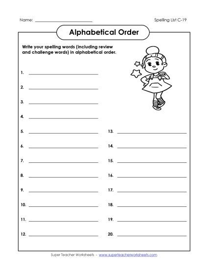 Alphabetical Order - ABC Order: Write List (C-19) (Printable PDF Worksheet)