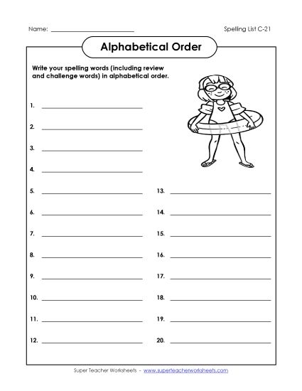 Alphabetical Order - ABC Order: Write List (C-21) (Printable PDF Worksheet)