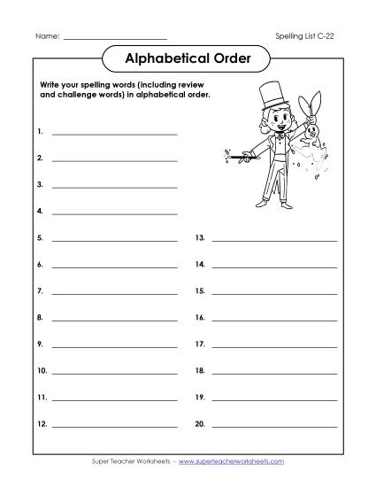 Alphabetical Order - ABC Order: Write List (C-22) (Printable PDF Worksheet)