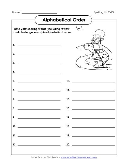 Alphabetical Order - ABC Order: Write List (C-23) (Printable PDF Worksheet)