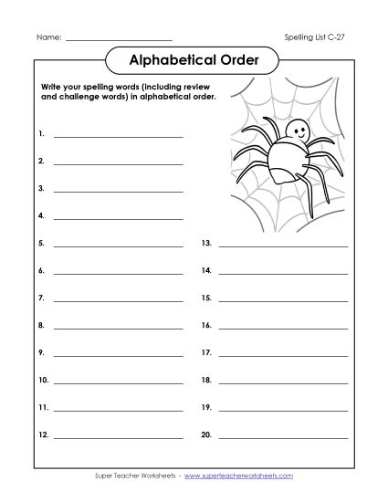 Alphabetical Order - ABC Order: Write List (C-27) (Printable PDF Worksheet)