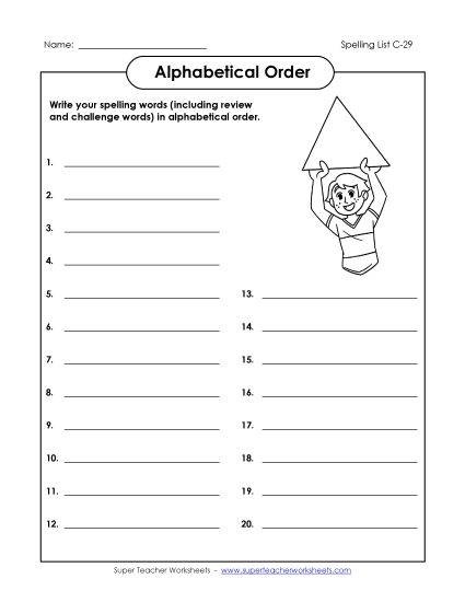 Alphabetical Order - ABC Order: Write List (C-29) (Printable PDF Worksheet)