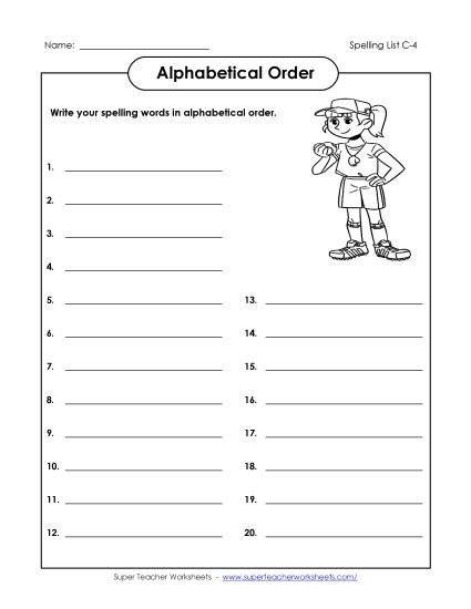 Alphabetical Order - ABC Order: Write List (C-4) (Printable PDF Worksheet)