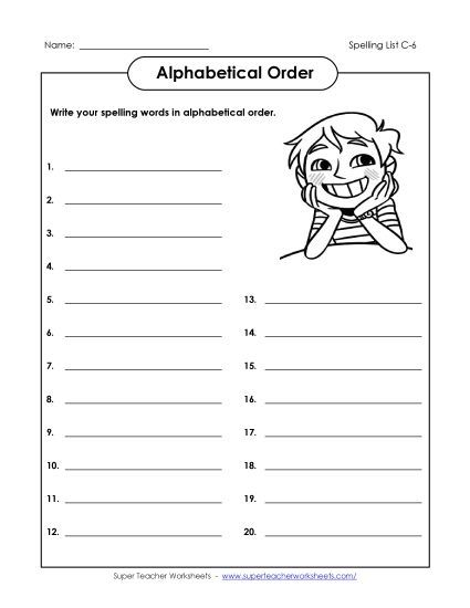 Alphabetical Order - ABC Order: Write List (C-6) (Printable PDF Worksheet)