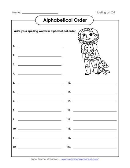 Alphabetical Order - ABC Order: Write List (C-7) (Printable PDF Worksheet)