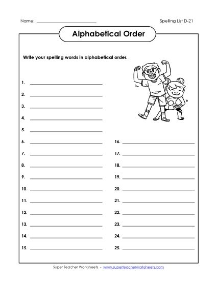 Alphabetical Order - ABC Order: Write List (D-21) (Printable PDF Worksheet)