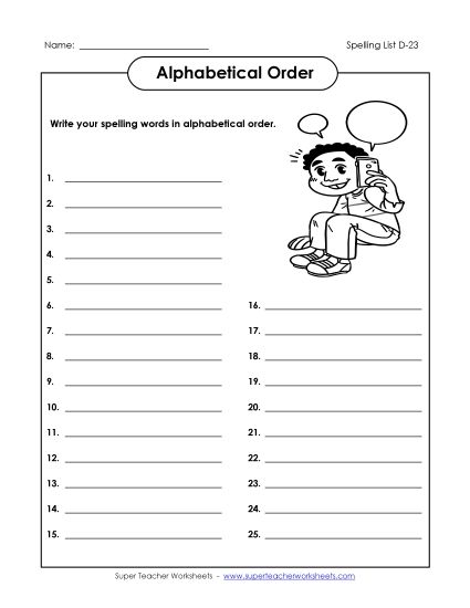 Alphabetical Order - ABC Order: Write List (D-23) (Printable PDF Worksheet)