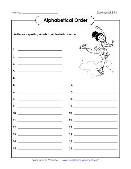 Alphabetical Order - ABC Order: Write List (E-13) (Printable PDF Worksheet)