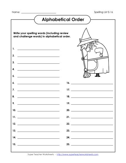 Alphabetical Order - ABC Order: Write List (E-16) (Printable PDF Worksheet)