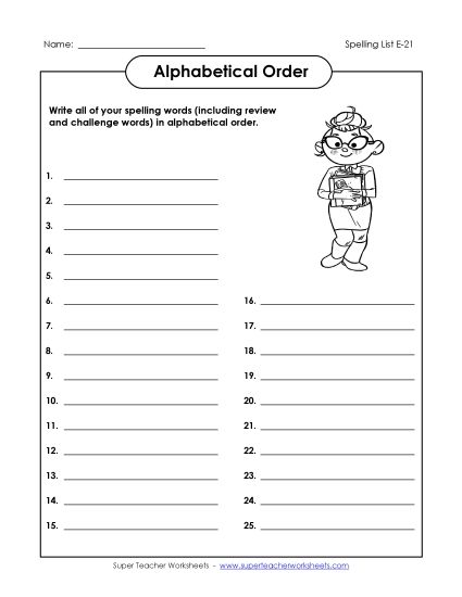 Alphabetical Order - ABC Order: Write List (E-21) (Printable PDF Worksheet)