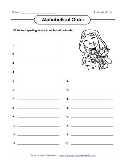 ABC Order - ABC Order: Write the List (Printable PDF Worksheet)