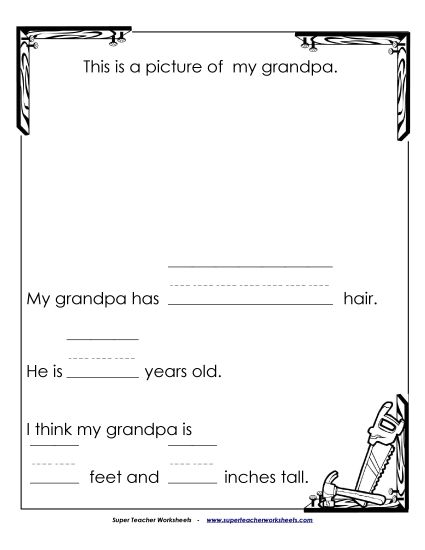 Make Gifts for Grandpas - About Grandfather (Primary) (Printable PDF Worksheet)