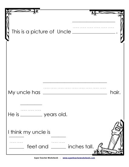 Make Gifts for Uncles - About My Uncle (Primary) (Printable PDF Worksheet)